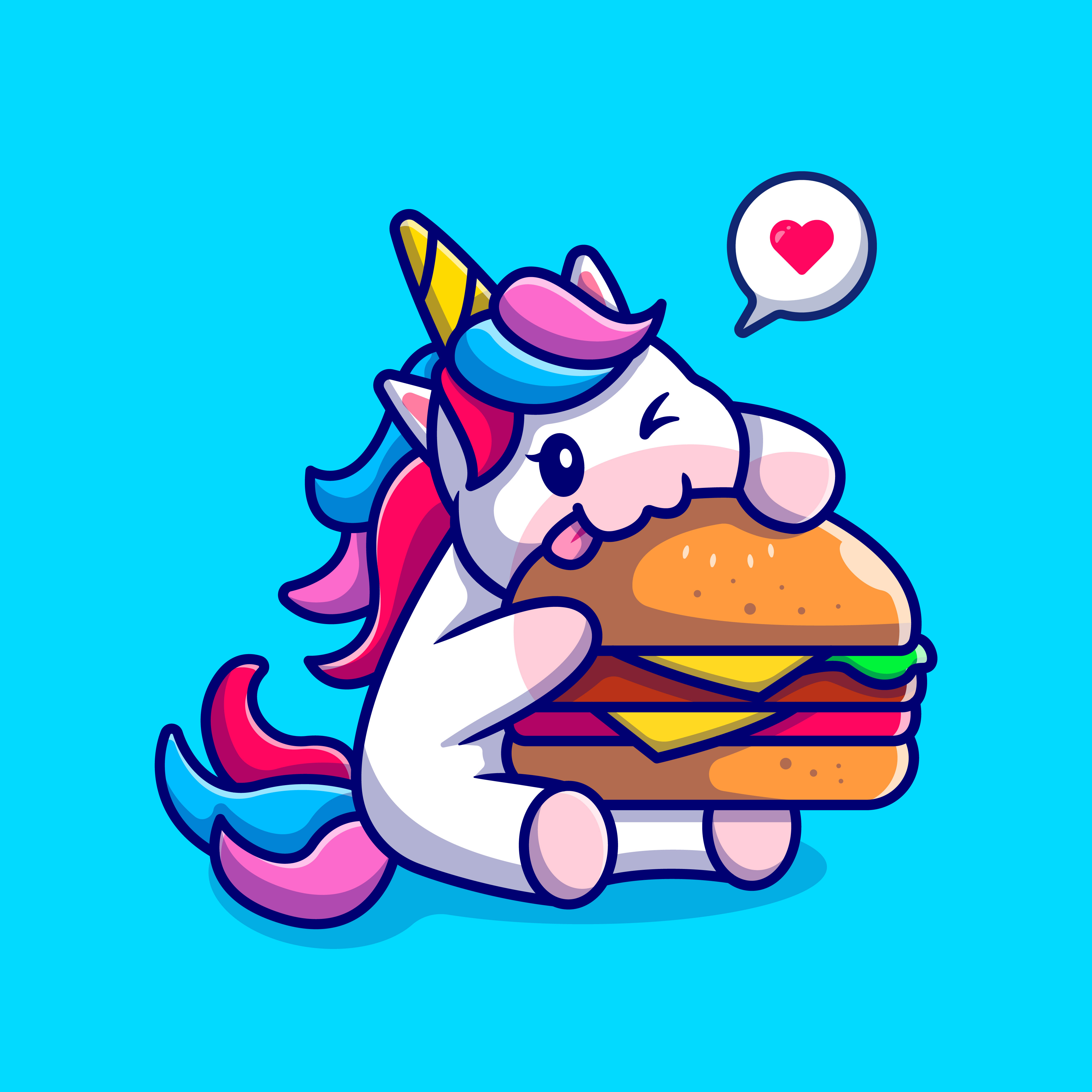 Du siehst Fluffy das Fast Food essende Einhorn.